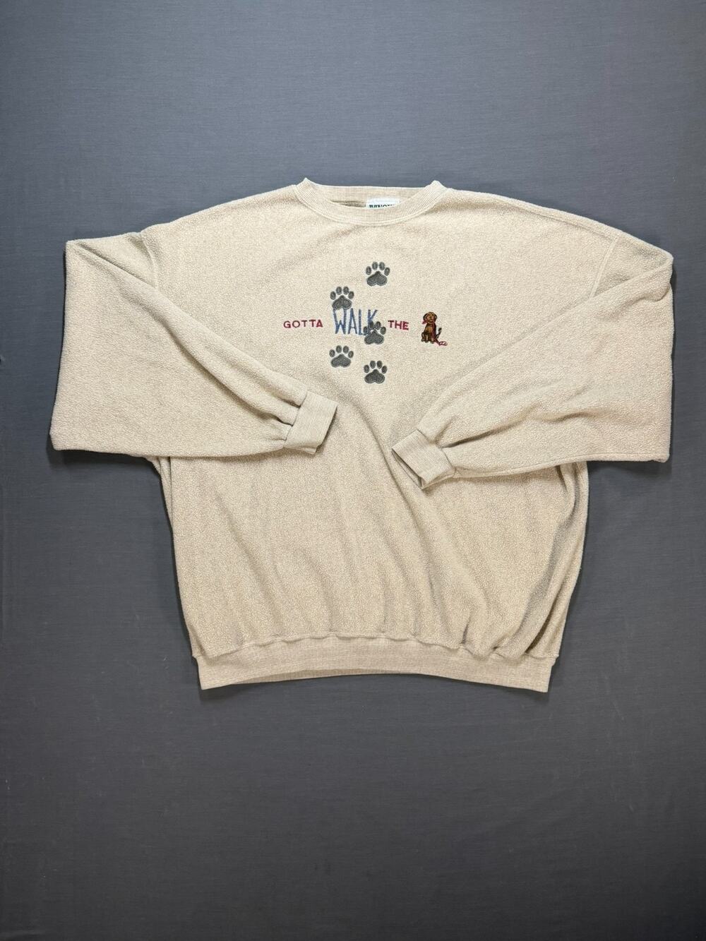 Vintage 90s Winona Women's Gotta Walk The Dog Sweatshirt 2XL Beige Embroidered